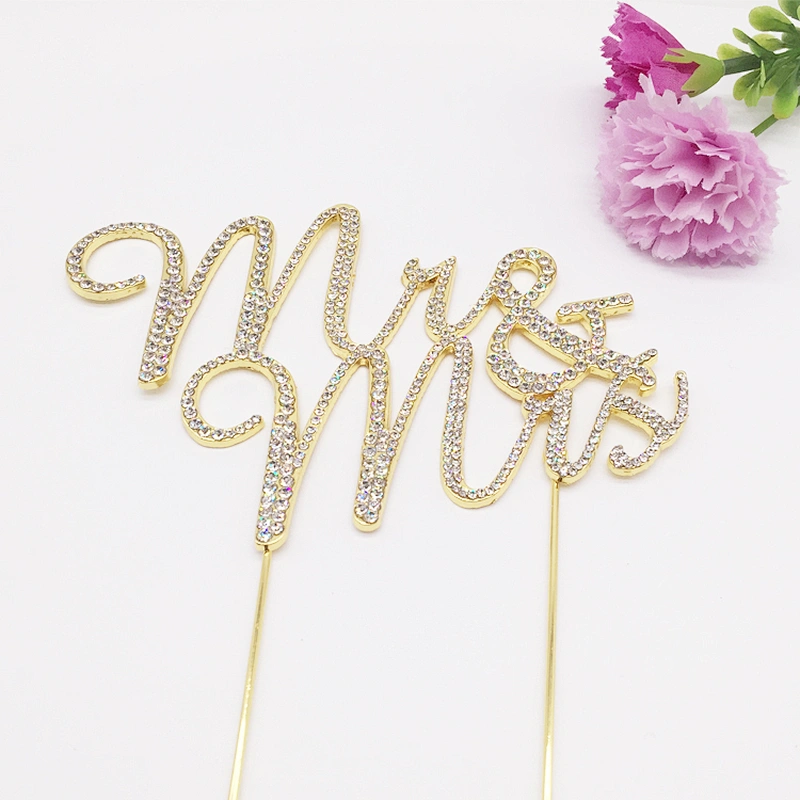 Happy wedding Mr&Mrs rose gold crystal bride and groom rhinestone cake topper
