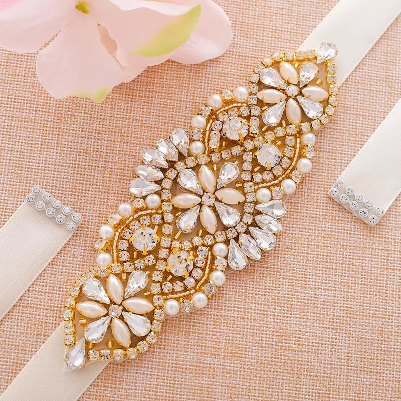 Wholesale Embellishments rhinestone trim crystal appliques for wedding sash