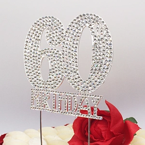 Crystal Rhinestone Full Rhinestone 60th Silver Plating Birthday Cake Topper Decoration