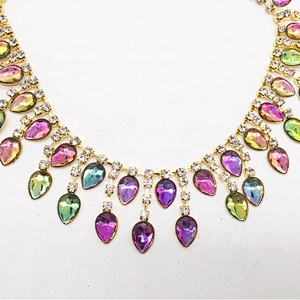 Sew on water drop resin rhinestone pendant chain trimming for bridal dress clothing garment