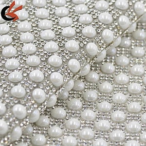wholesale bling flat iron pearl and rhinestone mesh trimming for cloth