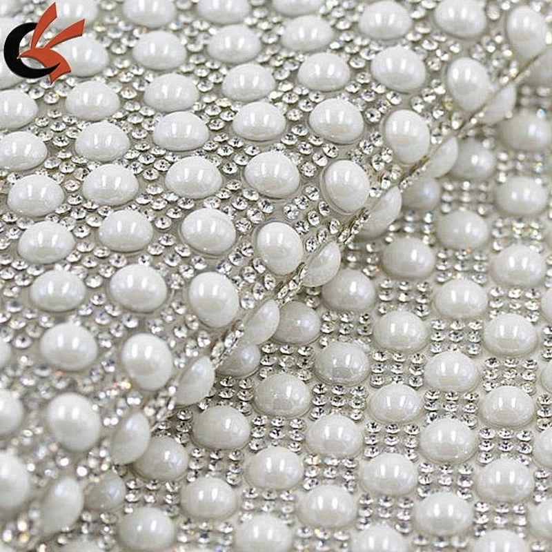 wholesale bling flat iron pearl and rhinestone mesh trimming for cloth