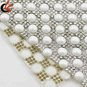 wholesale bling flat iron pearl and rhinestone mesh trimming for cloth