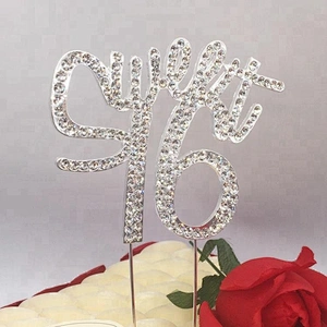 China Factory Custom SIXTEEN 16 Birthday Party Rhinestone Anniversary Crystal Cake Topper
