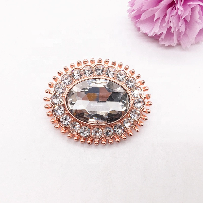 Luxury shining gold rhinestone garment accessories ladies oval rhinestone button brooches