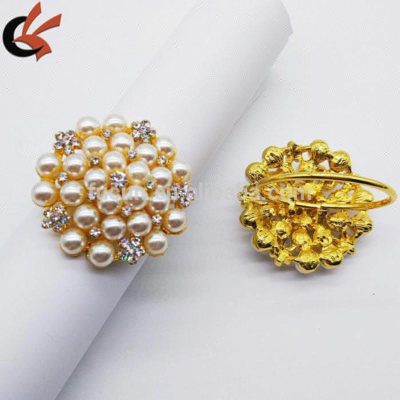 fashion gold rhinestone pearl napkin ring for table decoration