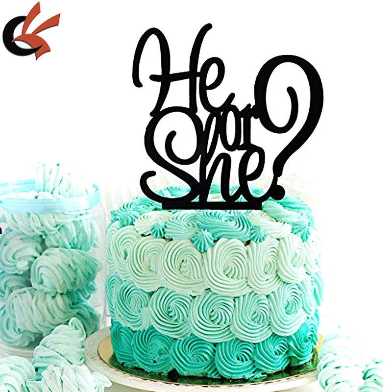 He Or She Acrylic Silver Mirror Mirror gold Baby Gender Reveal Cake Topper