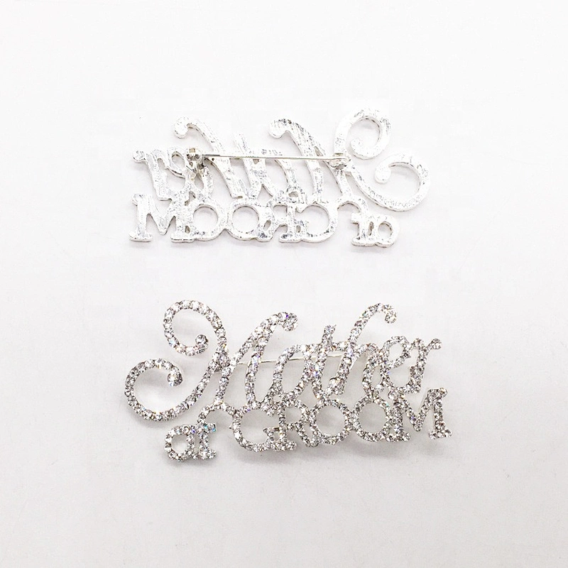 New item style 2019 custom silver words rhinestone alphabet crystal paved brooch pin for wedding