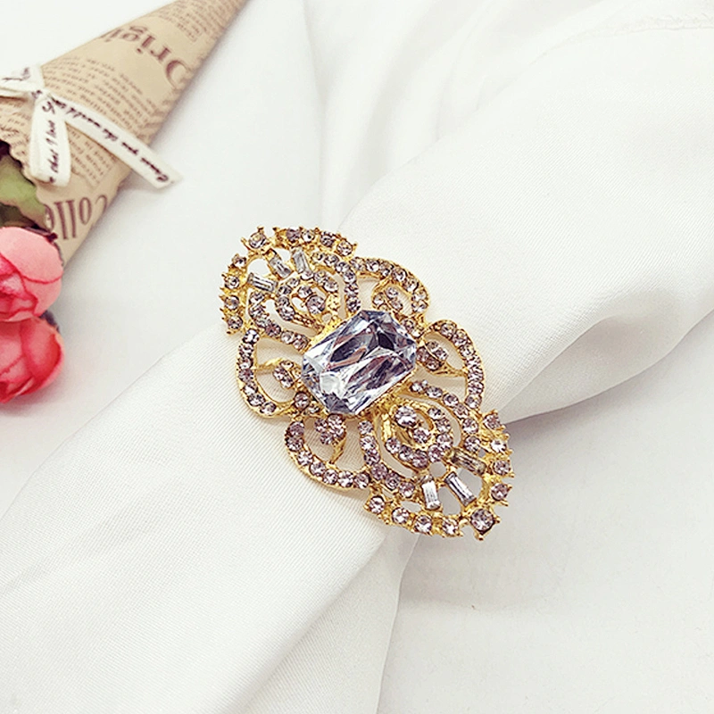 wholesale metal gold rhinestone napkin rings wedding