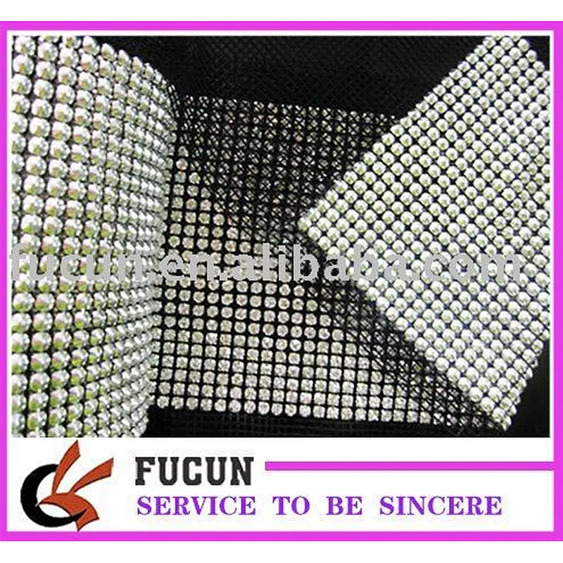 hot sale high quality crystal silver beaded rhinestone mesh trimming