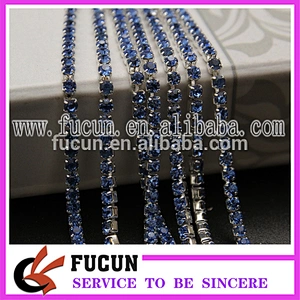 single row rhinestones chain DMC blue rhinestone trims diamante cup chain rhinestone in roll for sale
