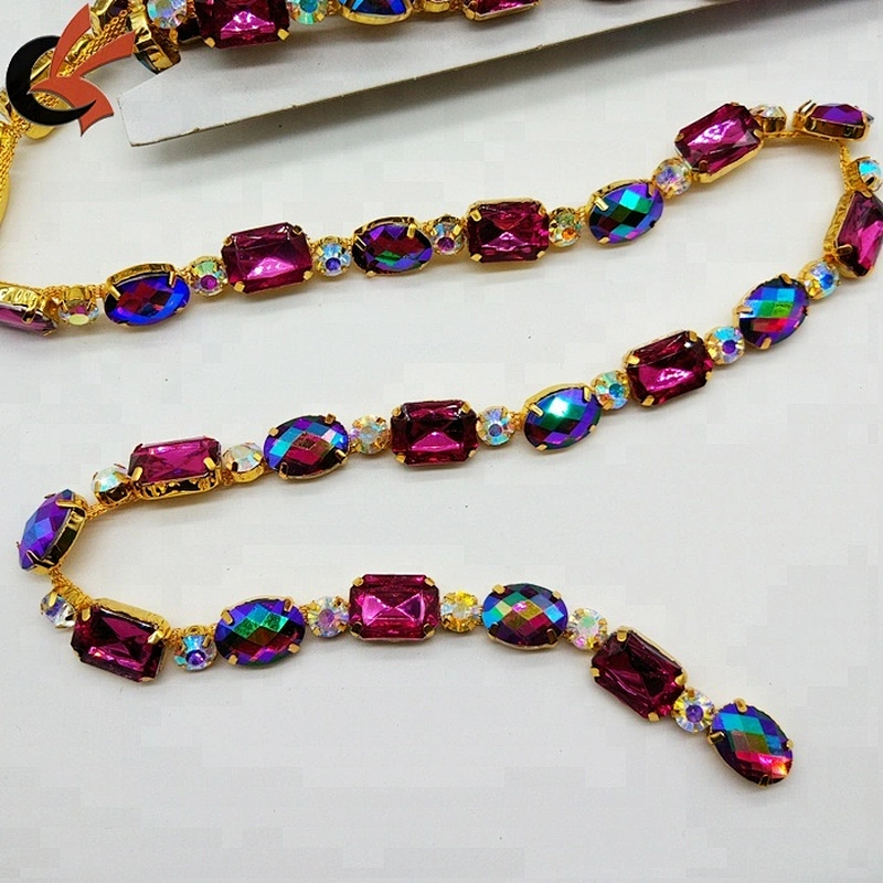 Color Rhinestone Acrylic Trims Chain for garment accessories and dance dress