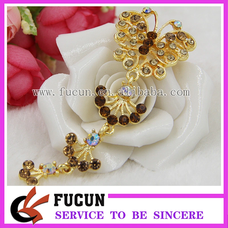 high quality garment rhinestone accessories gold butterfly style muslim scarf brooches pins