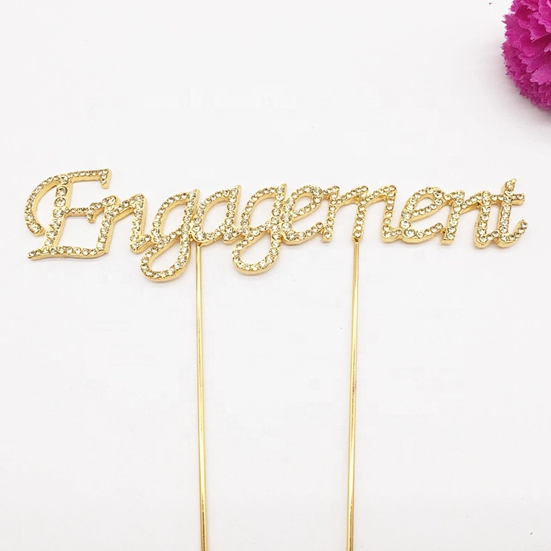 Golden Engagement Valentine's Day Occasion Wedding Rhinestone Cake Topper