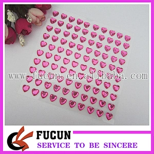 New self rhinestone adhesive sticker pink heart shape sticker