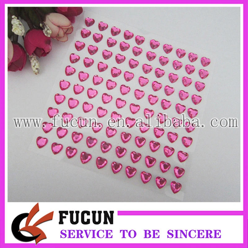 New self rhinestone adhesive sticker pink heart shape sticker