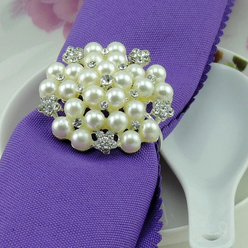 Hot selling handmade reusable rhinestone flower pearl beaded napkin ring for weddings