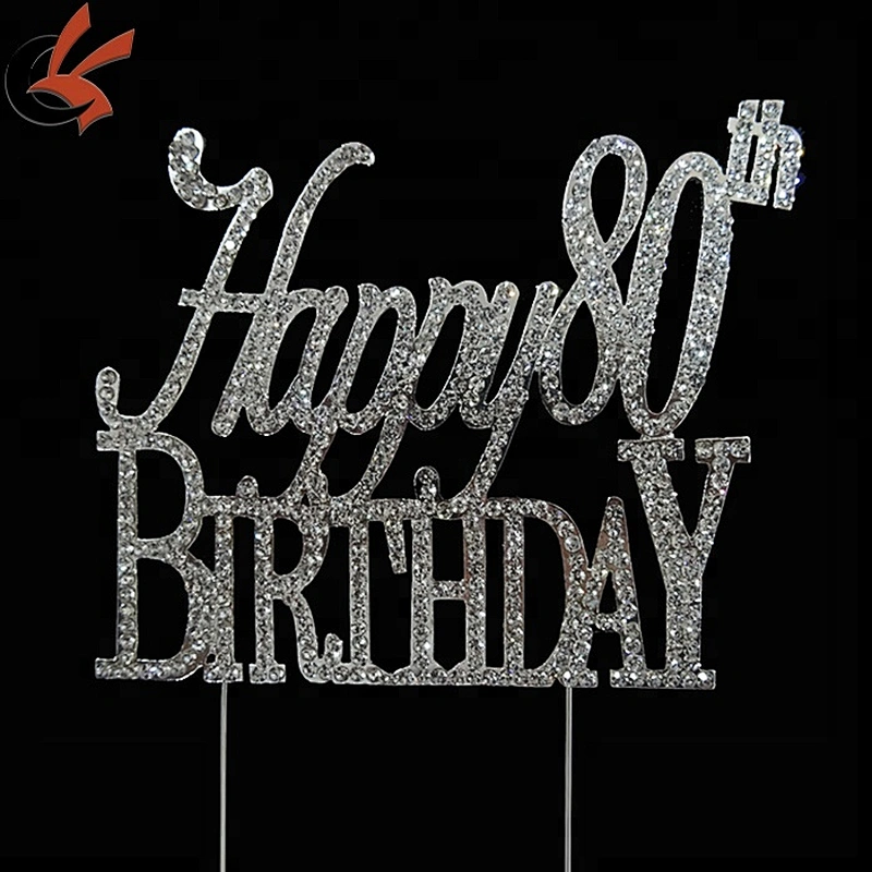 high quality crystal Rhinestone Birthday 80th birthday Cake Topper for birthday cake decoration