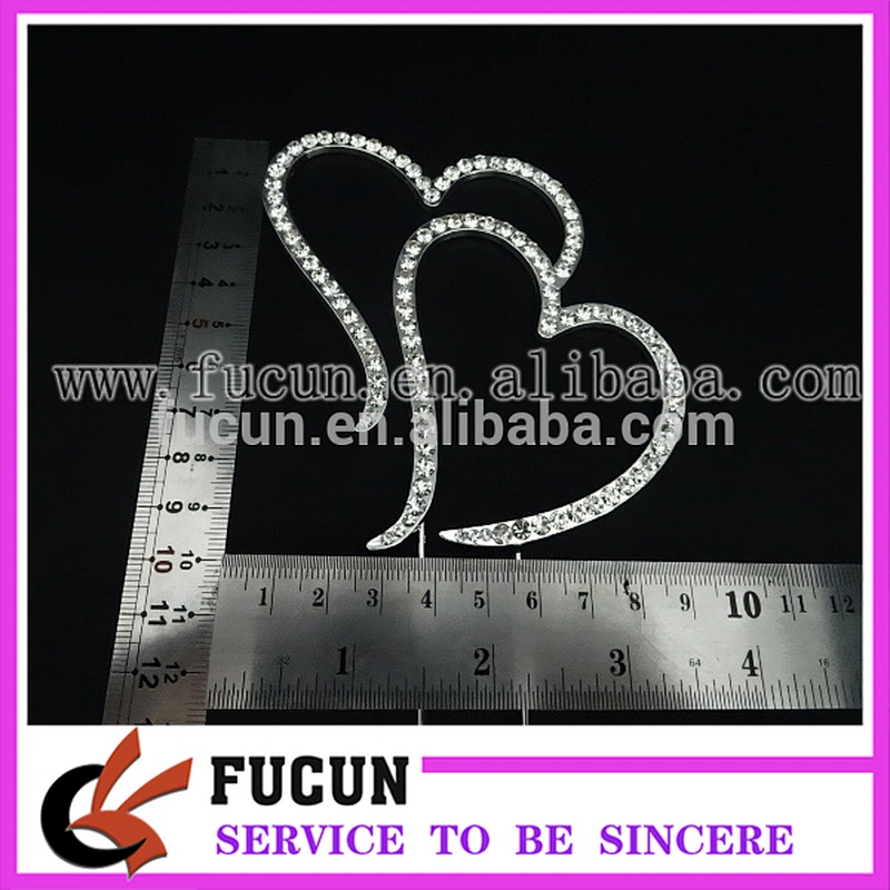 Wedding  Rhinestone Double Hearts Cake Topper
