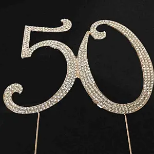 fashion hot sale Rose gold plating Number 50 rhinestone cake topper for birthday decoration