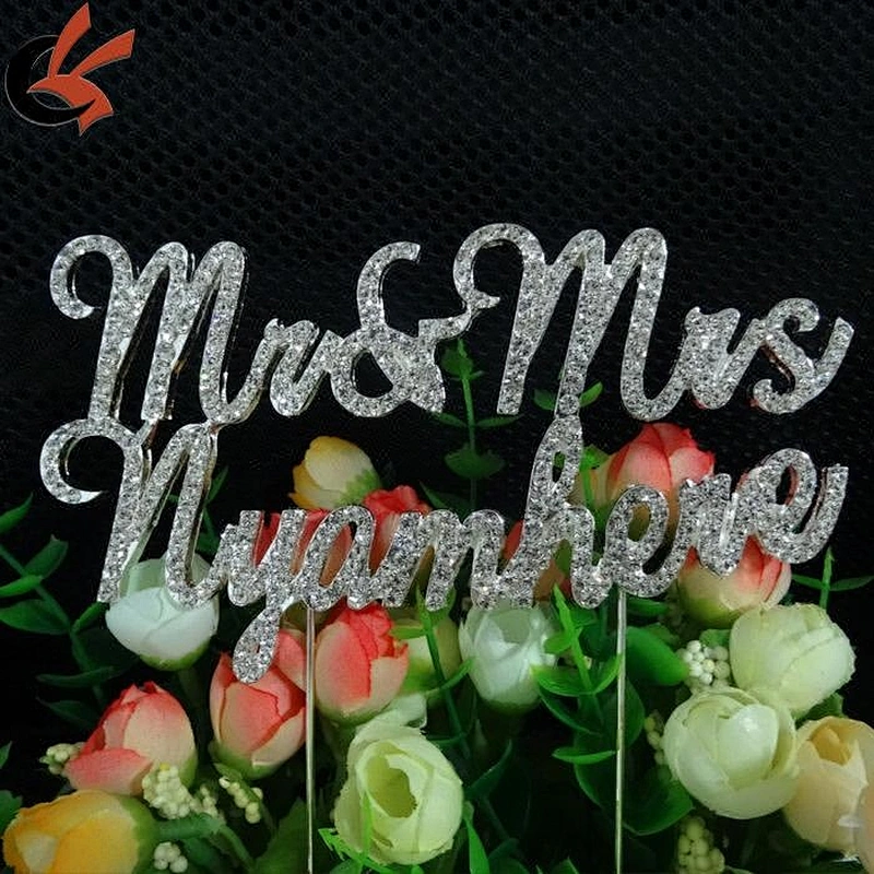New Crystal Diamante Rhinestone Bling Mr & Mrs Wedding Cake Topper