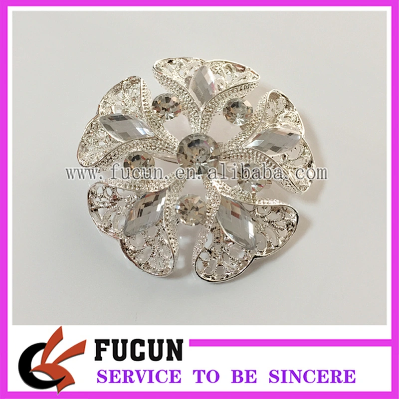 high quality metal and crystal rhinestone women floral brooch/irish channel brooch pins