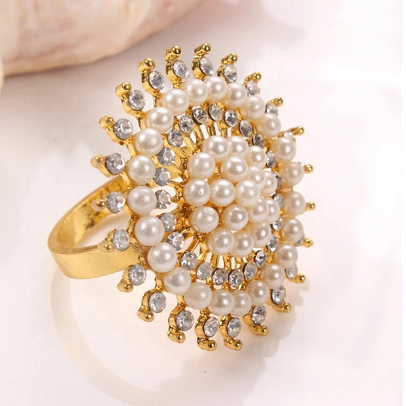 60mm Fashionable New Arrival Hotel Wedding Decorative Pearl Beads Rhinestone Napkin Ring
