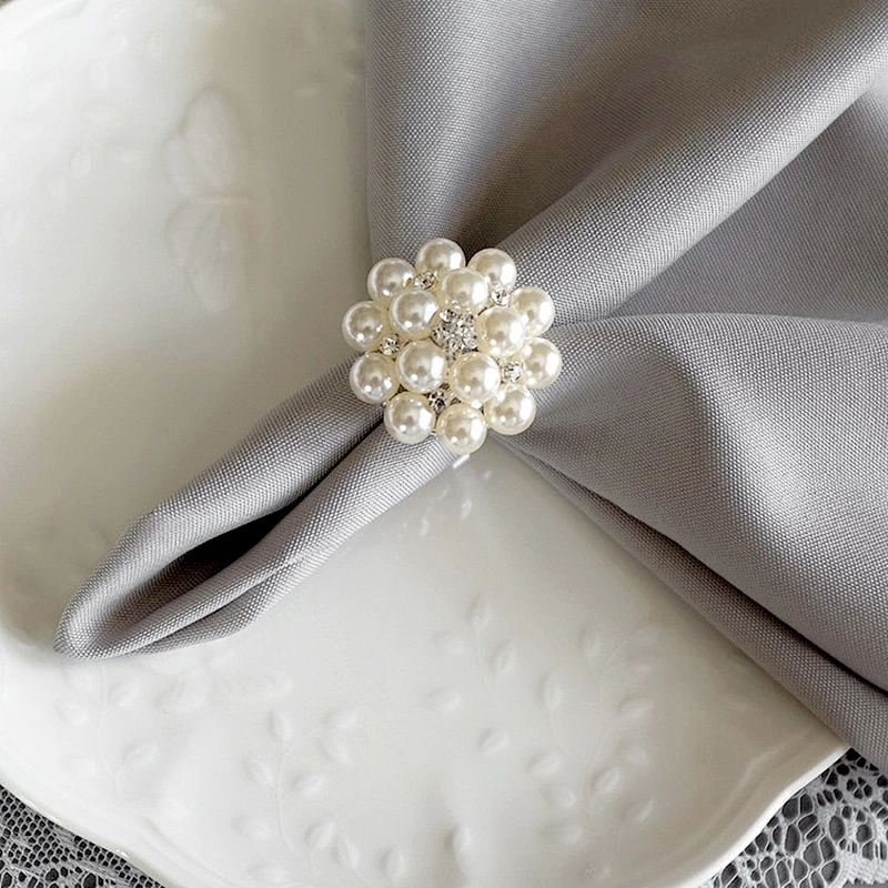 hot sell bulk flower pearl rhinestone napkin rings for wedding table decoration