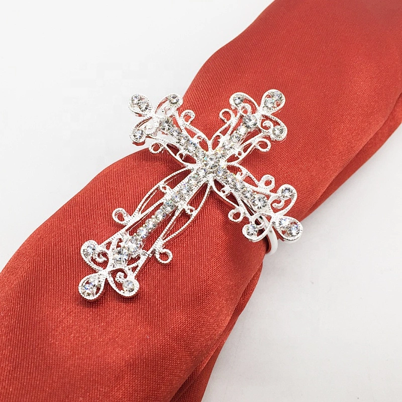 Wedding Decors Rhinestone Metal Hammered Cross Napkin Ring