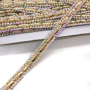Custom Garment Decoration Trim Iron On Iridescent Resin Stone and Gold Plastic Trim