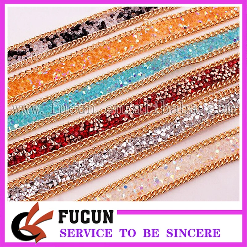 Hot Fix metal chain acrylic Crystal Rhinestone Mesh Trimming for garment,shoe,hat decoration