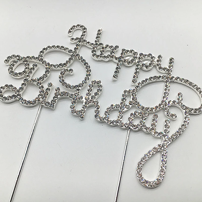 Happy Birthday Rhinestone Cake Topper for Birthday Party Decorations