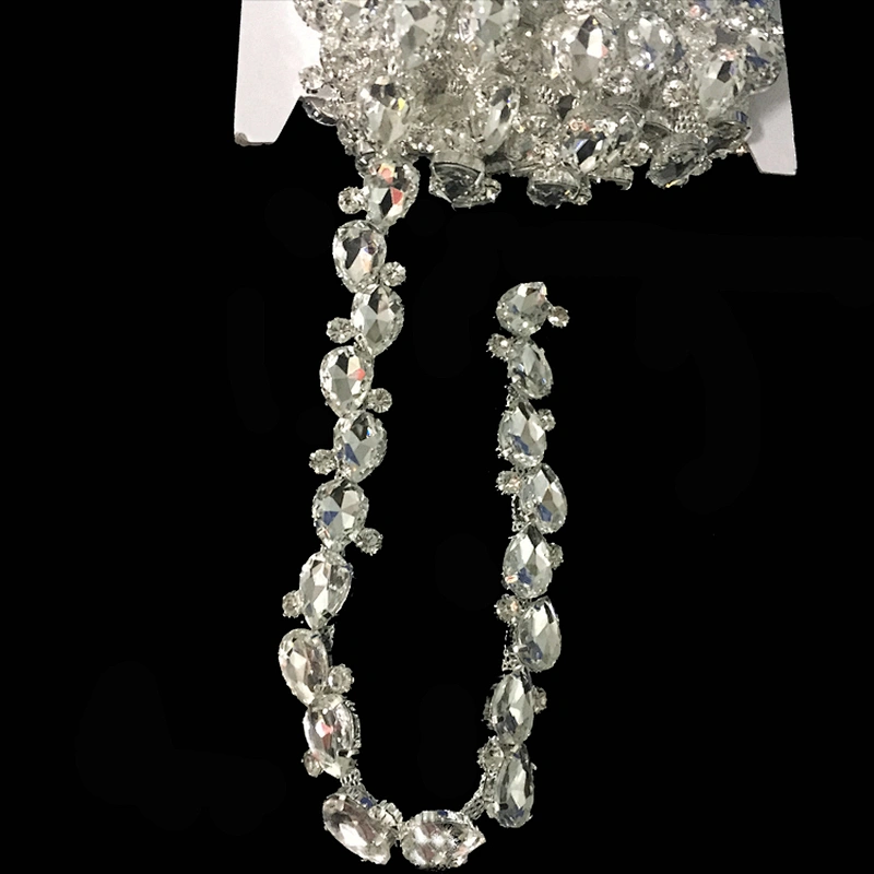 High quality crystal glass gems bridal wedding dress rhinestone trim chain