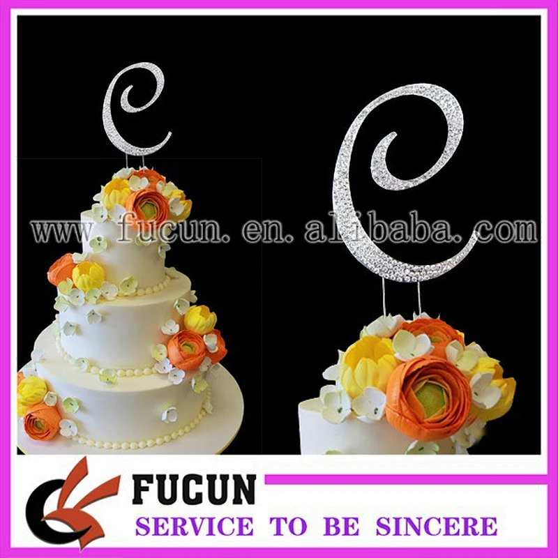 7cm letter C plating gold rhinestone monogram alphabet cake topper