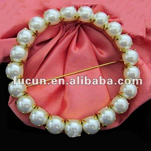 Decorative wedding chair cover buckle large pearl rhinestone circle chair sash slider buckle