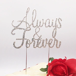 Always & Forever wedding table cake centerpiece rhinestone cake topper pick