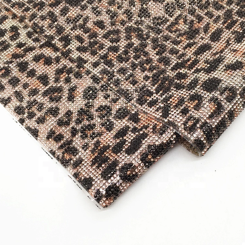 New arrive products hot fix sexy leopard print sheet rhinestone motif mesh for handbag and shoe