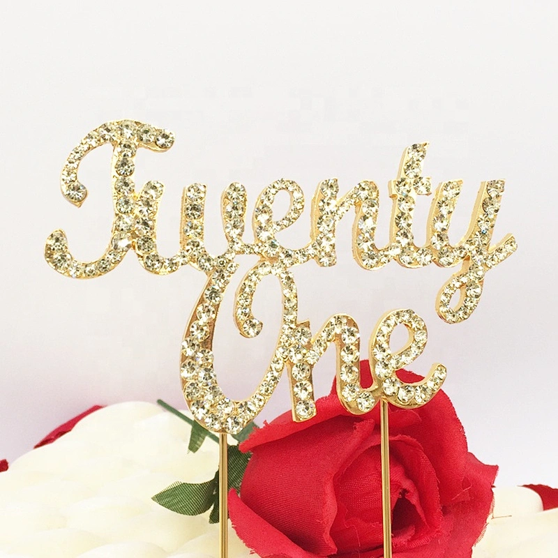 Excellent Quality Gold Plated Jonquil Rhinestone Twenty-one Birthday Cake Topper