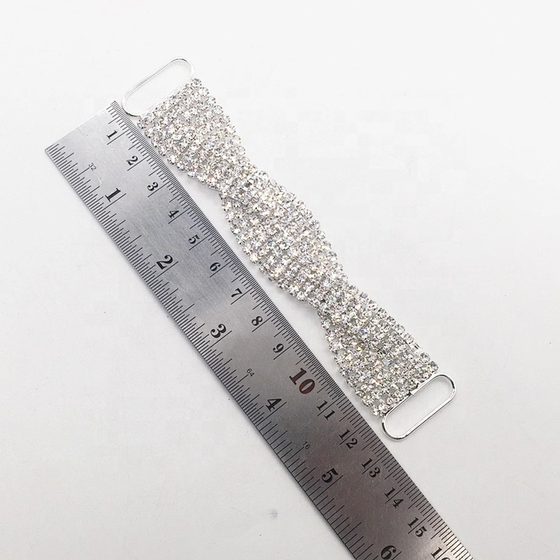 High Quality Twist Design 8 Rows SS16 Silver Rhinestone Crystal Bikini Connector