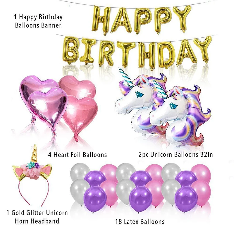 2019 popular Wholesale Unicorn Balloons Birthday Party Supplies for Child Birthday Decorations Baby Shower Decorations Set
