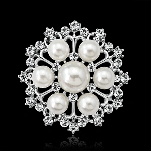 hot sale elegant pearl rhinestone brooch for wedding decoration