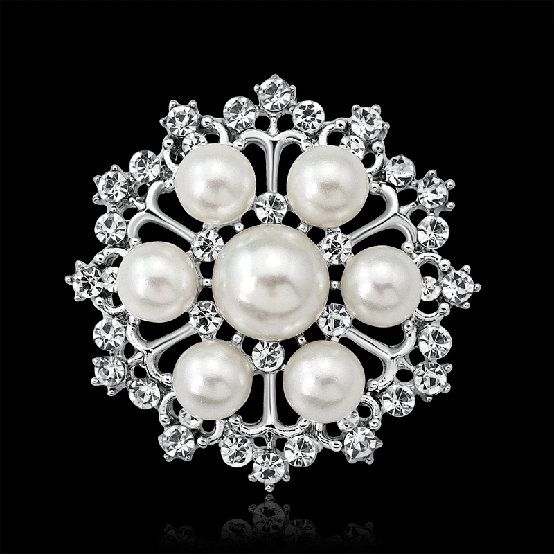 hot sale elegant pearl rhinestone brooch for wedding decoration