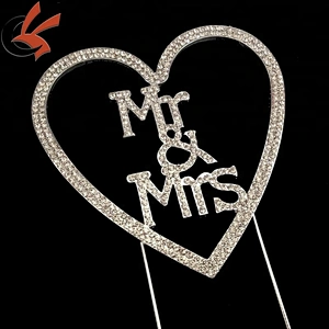 Hot Wedding Anniversary Decoration Rhinestone Silver Mr & Mrs in Heart Cake Topper