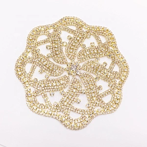 Guangzhou factory price sewing rhinestone fashion welding gold patch crystal applique