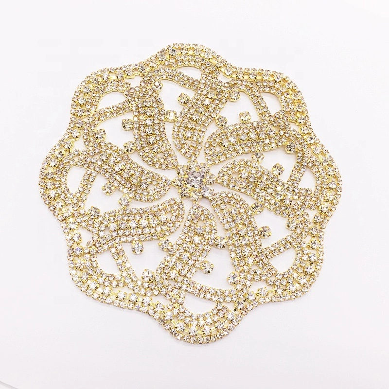 Guangzhou factory price sewing rhinestone fashion welding gold patch crystal applique