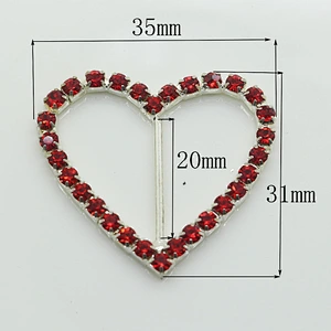 Fashion hot sale Metal heart red Rhinestone Buckle For Wedding Invitation