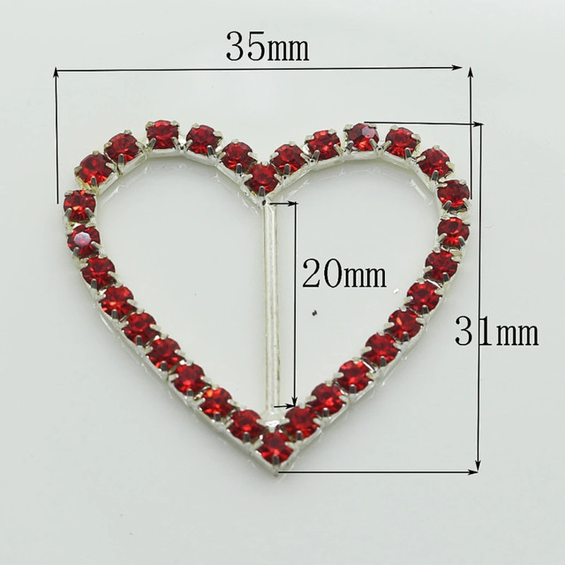 Fashion hot sale Metal heart red Rhinestone Buckle For Wedding Invitation