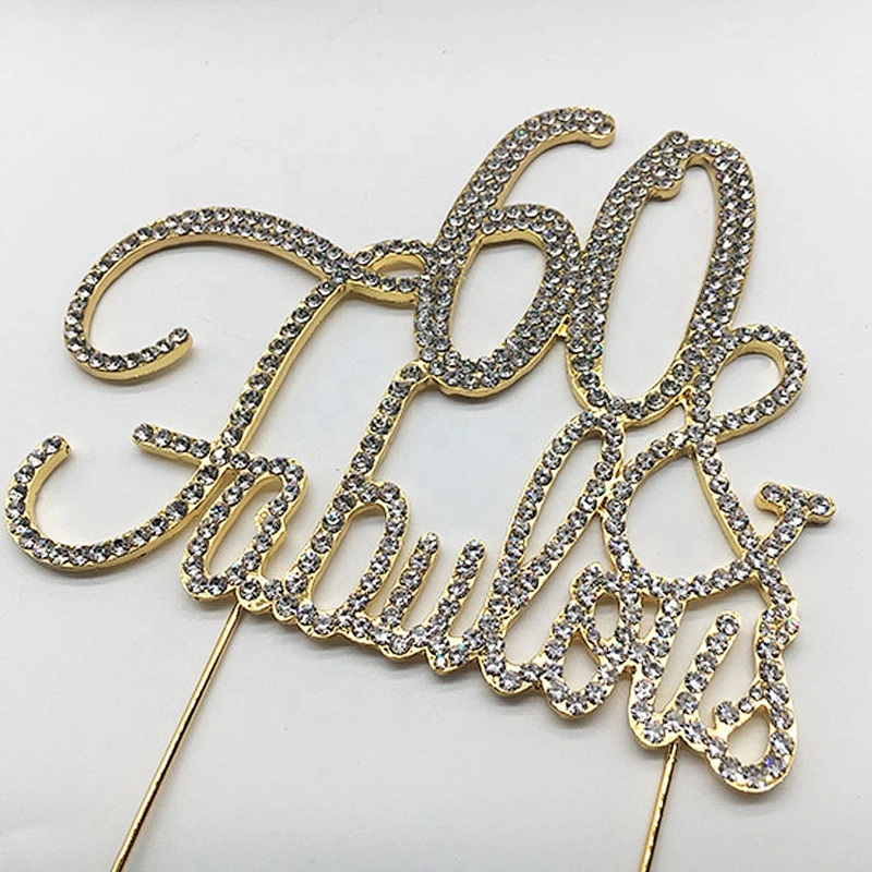Large Sparkling gold Rhinestone 60 and Fabulous birthday cake topper Happy Birthday Cake Topper for party decorations