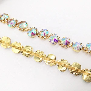 New fashion gold fancy AB colors chain diamond stone sew-on technics rhinestone trimmings