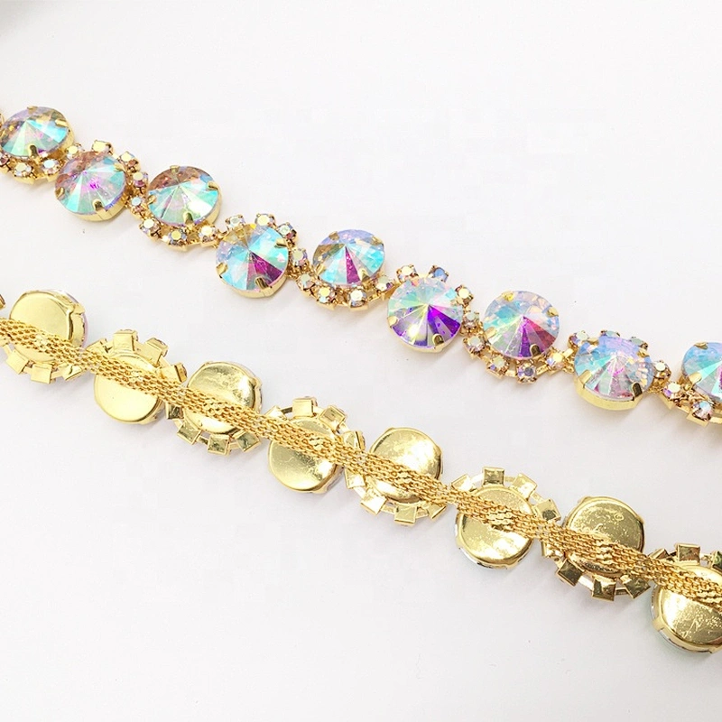 New fashion gold fancy AB colors chain diamond stone sew-on technics rhinestone trimmings